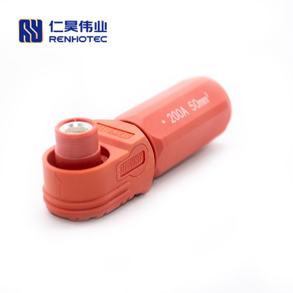 Energy Battery Storage Connector Surlok Plug Male Right Angle 200A 8mm 50mm² IP67 Red