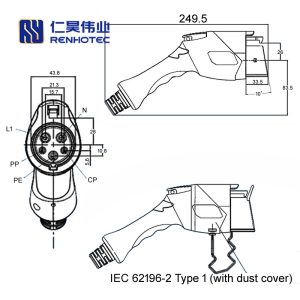 SAE J1772 Plug AC Charging Connector EV Charger 32A 240V Single-phase EV Car for Vehicle End