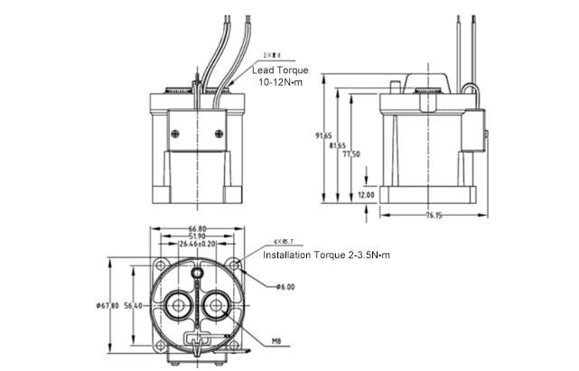 High Voltage DC Contactor Dimension